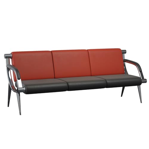 wonline 3 Seat Waiting Room Chair with Armrest PU Leather Office Furniture, Office Guest Seating Lobby Conference Reception Chairs for Airport Clinic Hospital Bank Salon Barber(Red&Black)