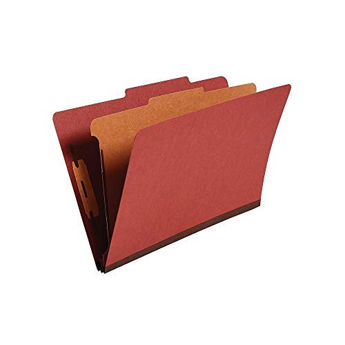 Staples Classification Folders, Legal Size, 2/5‑Cut Top Tab, Red, 1‑Divider, Heavy‑Duty Fastener Design – 20/Box