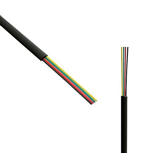 1000' FT Flat Telephone Modular Cable Black 4 Conductor Wire Copper Flat 26 AWG Stranded Telephone Line Audio Data Signal Jack RJ-11 Hook-Up Extension Cord, Bulk Roll with No Connectors