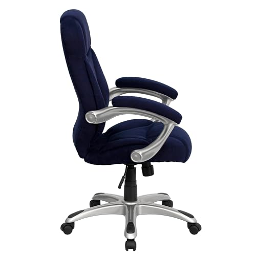 Scranton & Co High Back Office Chair, Navy Microfiber Upholstered, Adjustable Seat Height, Built-in Lumbar Support, Padded Arms, Tilt Control, Contemporary Style, Comfortable Desk Chair for Home