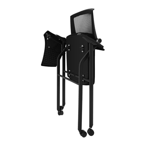 WsrrLun Foldable Reception Chair Tablet Arm Chair Mesh Guest Nesting Chair with Caster Wheel for Conference Halls Office Schools Meeting Rooms