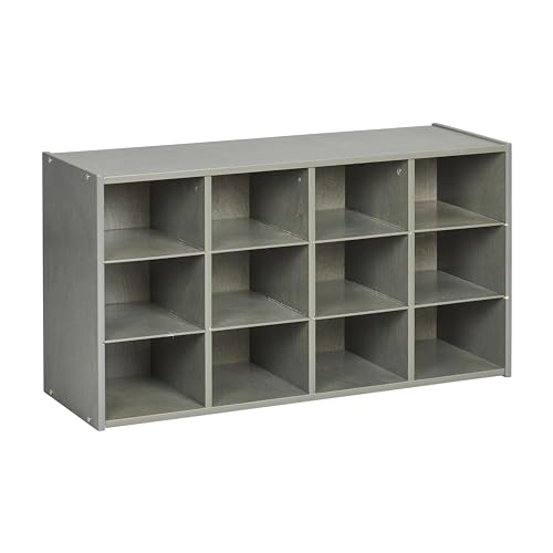 ECR4Kids Streamline 12 Cubby Tray Storage Cabinet, 3x4, Classroom Furniture, Grey Wash