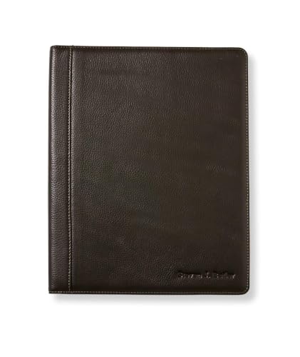 Levenger Bomber Jacket Tri-Pocket Leather Folder, Letter Size, Mocha, Pebbled Full-Grain Leather, Plaid Twill Lining, 3 Interior Pockets, Business Card Pocket, Gift Box Included