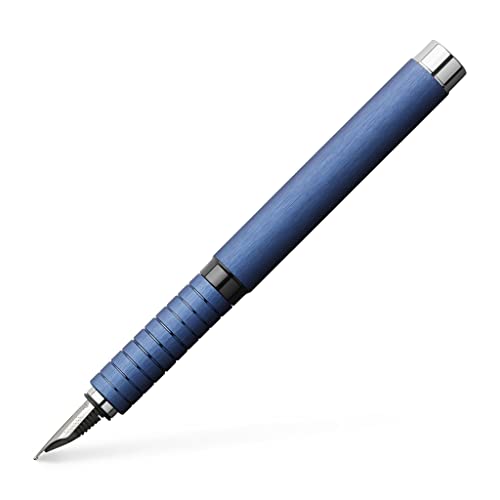 Faber-Castell Essentio Aluminum Blue Fountain Pen - Extra Fine Nib with Black Ink - Fine Writing Instruments