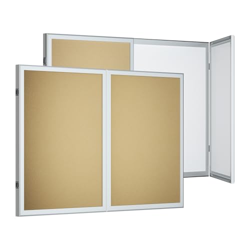 INNOVART Enclosed Dry Erase Board 36”x24”, Fabric Bulletin Board Outside with Magnetic Whiteboard Inside, Secret Whiteboard Hidden Magnetic Dry Erase Board, Pin Board Cabinet w/Fabric Surface