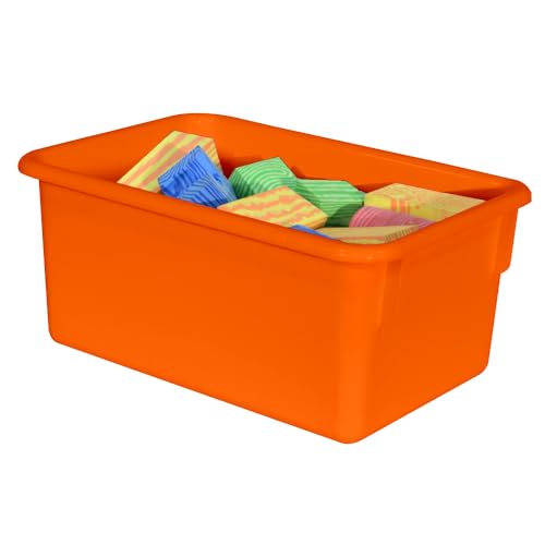 Wood Designs Cubby Storage Bin, Heavy Duty Plastic Containers for Kids Orange Cubby Tray Set of 10