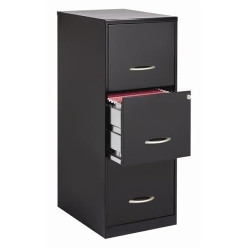 BOWERY HILL 3 Drawers 35.5" Vertical Black Metal Filing Cabinet Lockable Pre-Assembled Stationary Letter Size for Home, Office