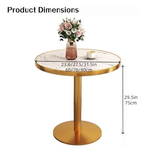 Small Round Table for 2, Modern Round Conference Table with Gold Pedestal Base for Cafe, Reception Room(White-1,60cm)