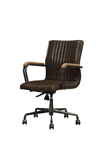HomeRoots Top Grain Leather, Metal, 22" X 26" X 35-3" Distressed Chocolate Top Grain Leather Executive Office Chair