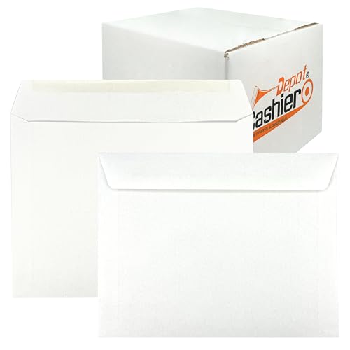 500 Cashier Depot - 10" x 13" Booklet Envelopes, Heavy 28 lb White Wove Paper, Open Side Design, Gummed Flap, 500 Count