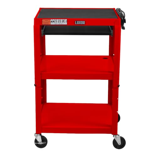 LUXOR UCMT1KB-RD Adjustable-Height Steel Utility Cart - Pullout Keyboard Tray, Red