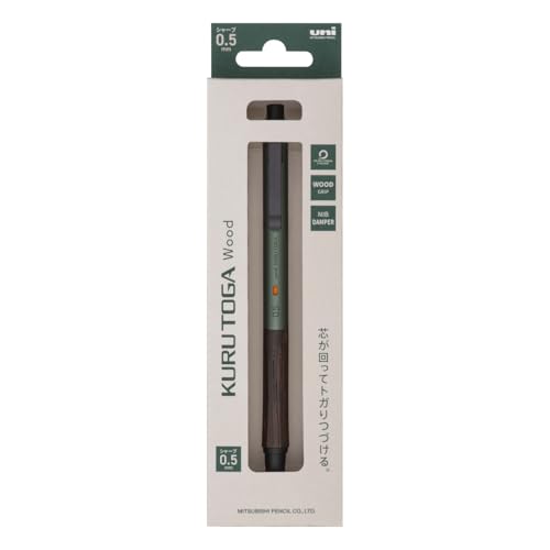 Uni Kuru Toga Wood, 0.5mm Mechanical Pencil, Auto Lead Rotation, Wooden Grip and Metal Body, Forest Green (M5KW1P.88)