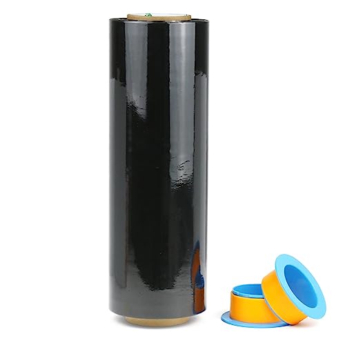 BOMEI PACK 1 Roll 1500ft Industrial Black Stretch Wrap 70 Gauge 15inch with 3inch Handles, Shrink Wrap Roll for Pallet Wrap, Durable Self-Adhering Packing, Moving, Heavy Duty
