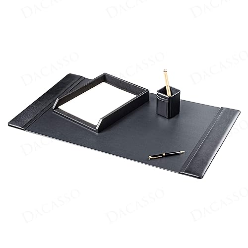 Dacasso Black Bonded Leather Luxury 3 Piece Desk Set - Blotter Pad & Desk Mat Organization Essentials - Executive Decor and Surface Protector