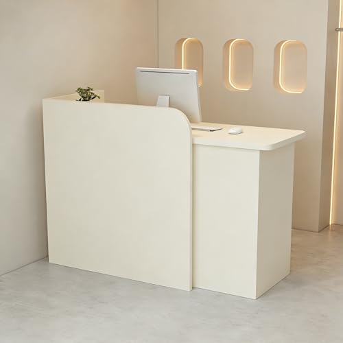 UxxStore Wooden Reception Desk with Drawer Storage, 60-220cm Front Desk Reception Counter Table, Modern Checkout Counter for Salon, Offices, Store, Hotel, Front Counter Retail Reception Room Tables