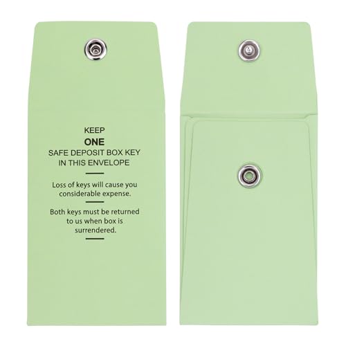 BankSupplies Safe Deposit Key Envelopes Green Reclosable Snap Lock 2.25 x 3.5 Inch Durable Rope Stock 100 Pack