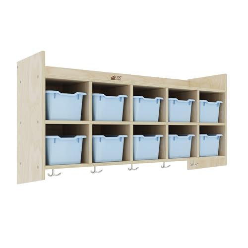 ECR4Kids 10-Section Hanging Coat Locker with Shelf and 10 Scoop Front Bins, Cubby Storage, Powder Blue