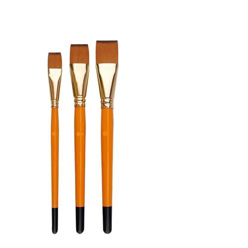 BoBoHui New Oil Painting Brush 3pcs Big Flat Head 3color Short Rod Set Nylon Hair Painting Watercolor Brush Student Acrylic Art Supplies(Orange)
