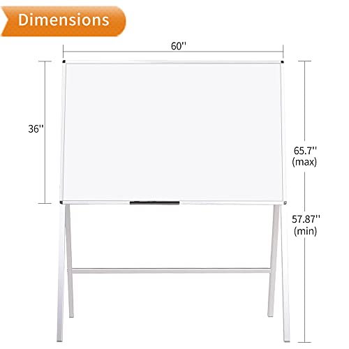 VIZ-PRO Easel Whiteboard, 60 x 36 Inches, Magnetic H-Stand Dry Erase Board