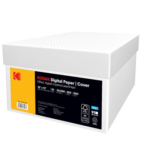 KODAK Digital Paper - 18 x 12, 111 lb Cover, Gloss White 18 x 12 Premium Digital Printing Stock, 500 Sheets per Carton