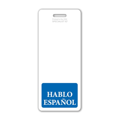 Bulk 20 Pack - Hablo Español Badge Buddy - Vertical Bilingual ID Backer for Spanish Speaking Staff - Heavy Duty Double Sided XL Badge Identifier for Retail, Hospital & Warehouse (Blue)