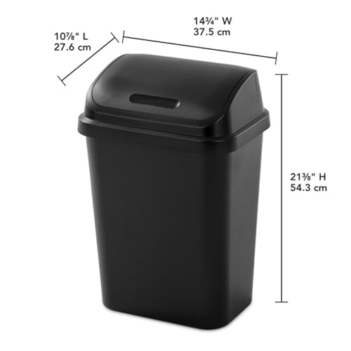 Sterilite Swing Top Wastebasket, Trash Can, 7.8 Gallon, Black, 12-Pack