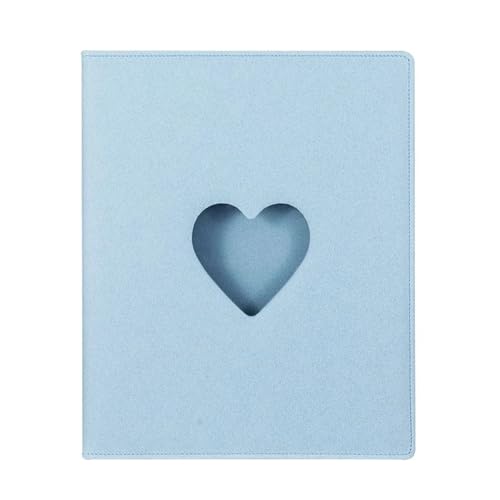 Padfolio Ring Binders(A4 PU Leather Heart-Shaped Binder with Sparkling Star Cover Big Photo Album 10 Sleeves 4 Indexes 2 Partitions Photocard Holder(Blue Binder)