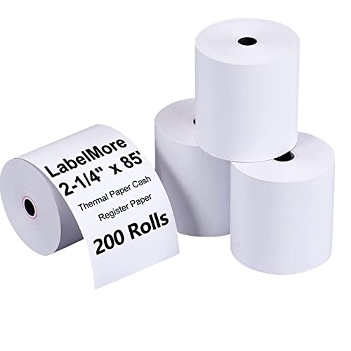 LabelMore 2-1/4" X 85' Thermal Receipt Paper, Credit Card Paper Rolls Thermal, Cash Register Roll, Premium Pos Printer Paper (200 Rolls)