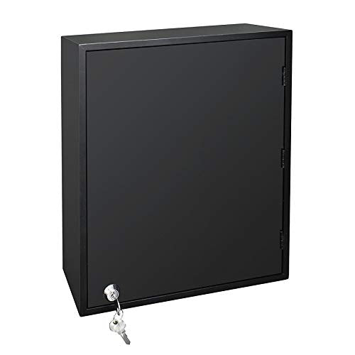 Acrimet 96-Key Cabinet with Lock, Wall Mount Wooden Key Organizer, Security Key Storage Box (96 Positions) with Numbered Hooks & Clear Gray Key Tags – Commercial & Home Use (Black)