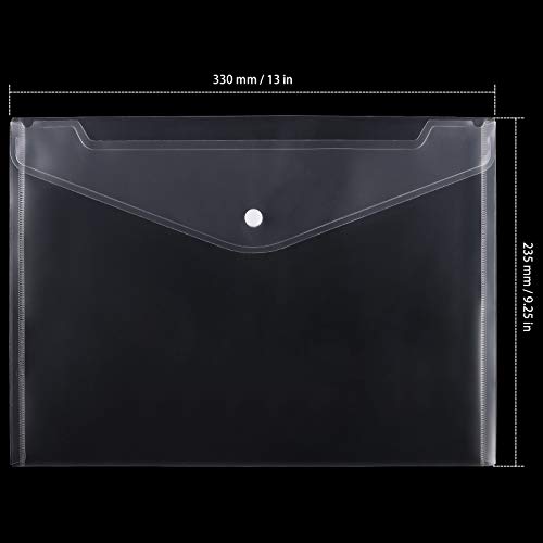 ZEONHAK 100 Pack Plastic Envelopes, 13x9 Inch Reusable Clear Polypropylene Envelope Folder with Snap Closure, A4 Size Envelope Waterproof File Folders for Home, Office Supplies