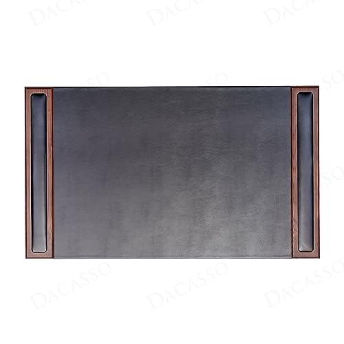 DACASSO Wood & Leather Desk Pad with Side Rails - Luxury Leather Desk Blotter for Writing - Padded Executive Desk Surface Protector - (Walnut & Black, 34” x 20”)