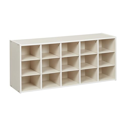 ECR4Kids Streamline 15 Cubby Tray Storage Cabinet, 3x5, Classroom Furniture, White Wash