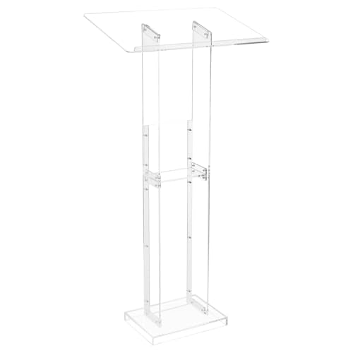 VEVOR Acrylic Podium, 47" Acrylic Podium Stand with Wide Reading Surface & Storage Shelf, Floor-Standing Clear Pulpits Acrylic for Church Office School, Black
