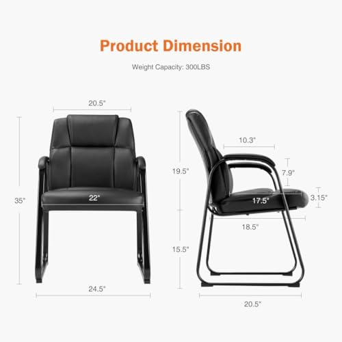 UOCFYK PU Leather Conference Room Chair, Tall Back Chairs with with Padded Arms and No Wheels, Guest Chair for Reception Waiting Room Black