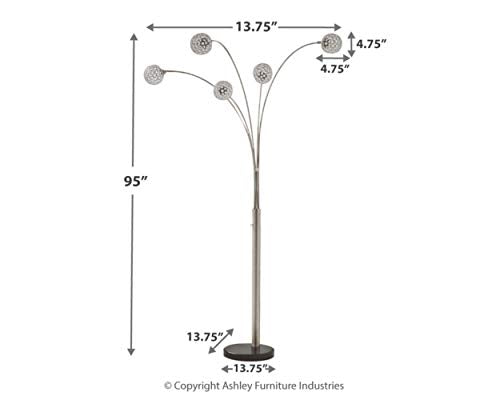 Signature Design by Ashley Winter Contemporary 95" Metal and Black Marble Floor Arc Lamp with 5 Lights & Dimmer Switch, Silver