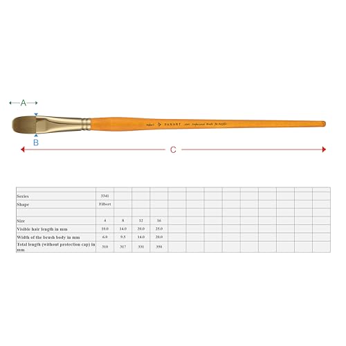 Pan Art Synthetic Filbert Brush No.16 for Acrylic Painting - Orange and Brown - 1 Piece