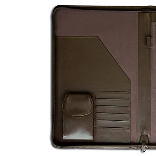 Dacasso Deluxe Leather Portfolio - Luxury Zipper Portfolio With Storage - Executive Note Pad & Document Holder - Elegant Office Organization - (Chocolate Brown)