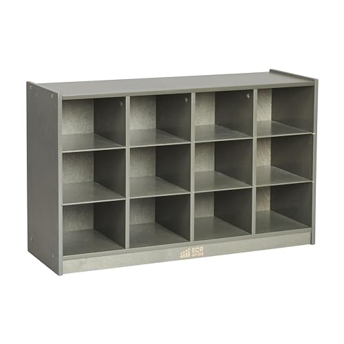 ECR4Kids 12 Cubby Mobile Tray Storage Cabinet, 3x4, Grey Wash