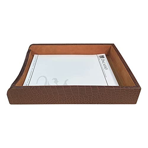 DACASSO Crocodile Embossed Leather Letter Tray - Luxury Letter Holder & Paper Organizer for Desk - Office Organization & Executive Desk Decor - (Brown)