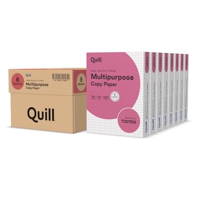 Quill Brand® 8.5" x 11" Multipurpose Copy Paper, 20 lbs., 94 Brightness, 500 Sheets/Ream, 8 Reams/Carton