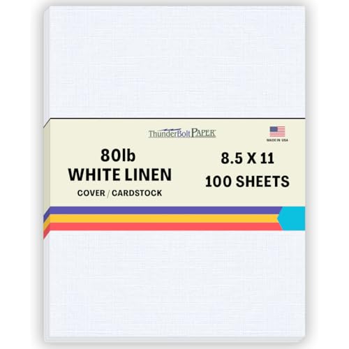 100 White Linen 80# Cover Paper Sheets - 8.5" X 11" (8.5X11 Inches) Standard Letter|Flyer Size - 80 lb/pound Card Weight - Fine Linen Textured Finish - Quality Cardstock
