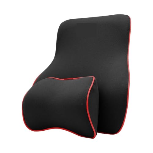 SamLng Memory Foam Car Seat Pillow Set, Neck Headrest Lumbar Back Support Cushion(Black Red Set-1)