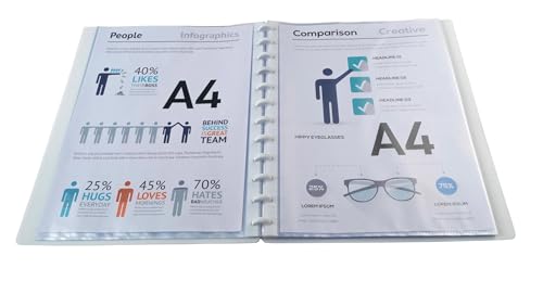 Exacompta - Ref 86471E - Box of 4 Removable Ring Binder with 40 Removable Grained Pockets - 80 Views - A4 - Size 24.5x31cm - Customizable Hard Cover Kreacover -White