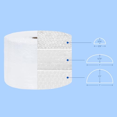 The Boxery 12 inch x 175 feet Bubble Roll, Small Bubble 3/16 inch Cushioning Wrap, Perforated Every 12 inch for Packing Moving Shipping Supplies, 3 Rolls, 525 ft Total