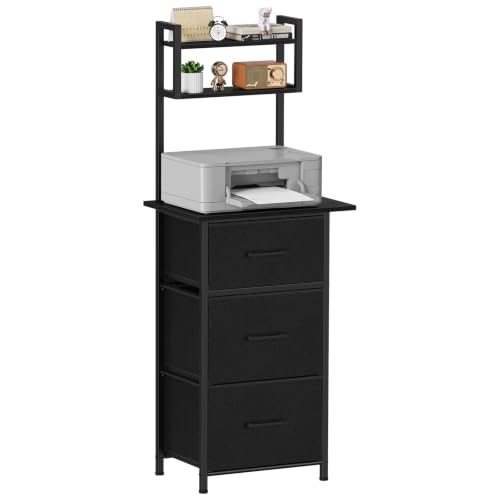 Snughome 3 Drawer Tall File Cabinet with 19.7'' Extended Desktop, 3-Tier Filing Cabinet for Home Office 51.6''H Vertical File Cabinet Printer Stand with Drawers, Fits A4/Letter/Legal, Black