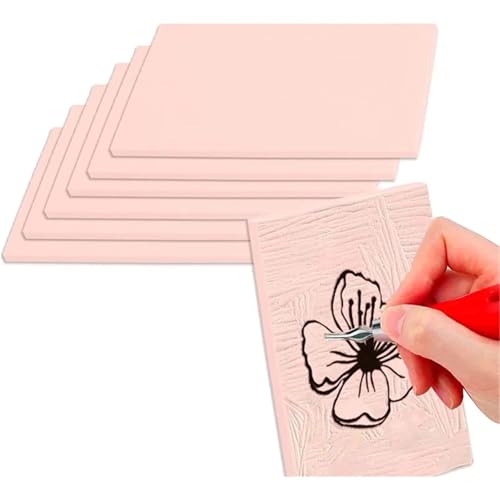 Rubber Linoleum Blocks for Printmaking 6 Pcs 4"X6" Rubber Carving Blocks Soft Linoleum Stamp Making Kit Printing Block for Linocut & Craft