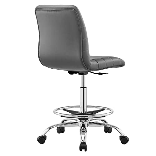 Modway Ripple Armless Vegan Leather Drafting Chair in Silver Gray