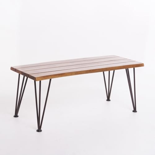 Hassyee Industrial Metal and Wood Chair Sets with Coffee Table for Indoor, Outdoor, Chic Armless Chair Sets/Table for Dining Room, Waiting Room, Kitchen, Office, Restaurant (Teak 4)