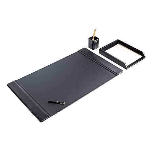 Genuine Top-Grain Black Leather 3-piece Desk Set