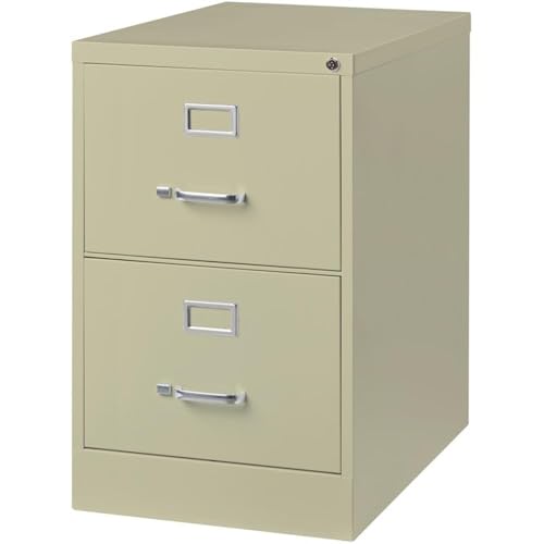 Scranton & Co 2-Drawer Metal Vertical Filing Cabinet, 25 in Depth, Legal Width, Beige Finish, Fully Assembled Steel Construction, Ball-Bearing Slides, Lockable Office Storage